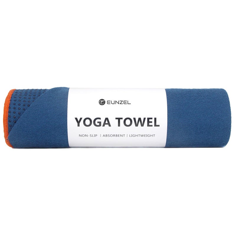 Eunzel Hot Yoga Towel Microfiber Non Slip Yoga Mat Towel with Grip Dot Sweat Absorbent Towel for Hot Yoga Pilates and Fitness 72 x 24 Steel BlueOrange