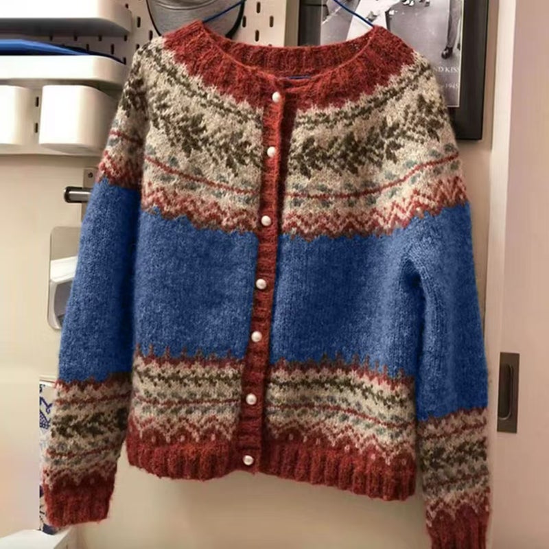 Women's Ethnic Jacquard Knit Cardigan Open Front Sweater - Image 2