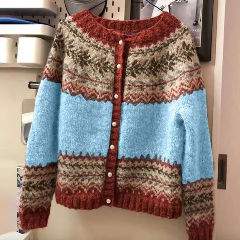Women's Ethnic Jacquard Knit Cardigan Open Front Sweater - Image 3