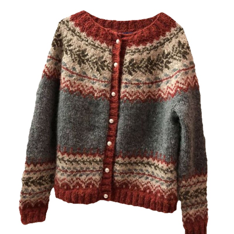 Women's Ethnic Jacquard Knit Cardigan Open Front Sweater - Image 5