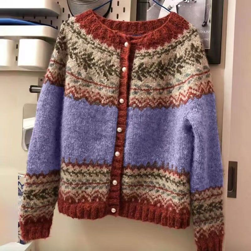 Women's Ethnic Jacquard Knit Cardigan Open Front Sweater - Image 4