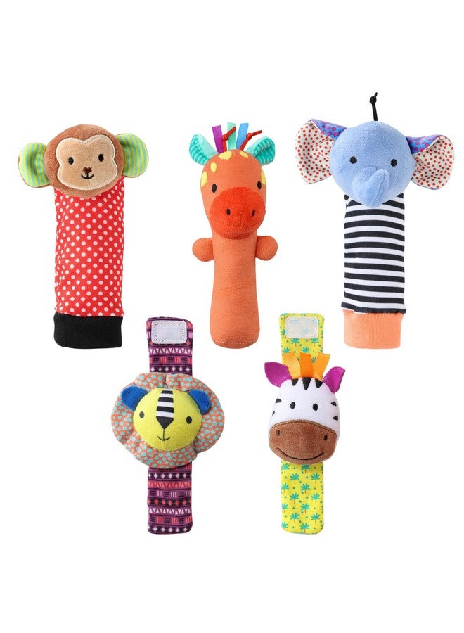 The Peanut Shell مجموعة جوارب ريتل من بي نات شيل - 5 جوارب ريتل للبنات والأولاد، ألعاب أطفال 0-6-12 شهر، حيوانات حديثي الولادة بتباين عالي، ألعاب للأطفال حديثي الولادة، الأطفال، والأطفال 0-3 0-6 أشهر - سفاري - Image 1