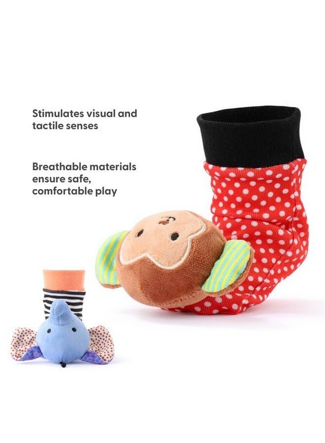 The Peanut Shell مجموعة جوارب ريتل من بي نات شيل - 5 جوارب ريتل للبنات والأولاد، ألعاب أطفال 0-6-12 شهر، حيوانات حديثي الولادة بتباين عالي، ألعاب للأطفال حديثي الولادة، الأطفال، والأطفال 0-3 0-6 أشهر - سفاري - Image 3