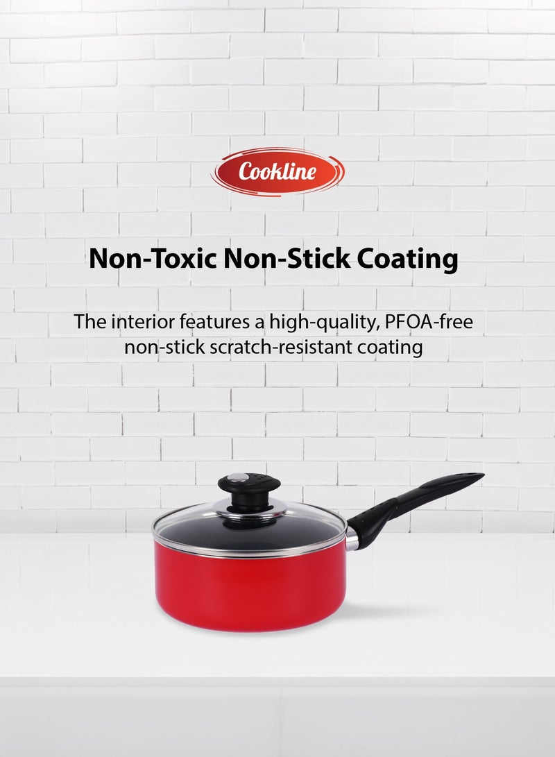 Cookline Pressed Aluminum Nonstick Cookware Set ,15 PCS, Red Shiny Exterior with Induction Bottom - Image 4