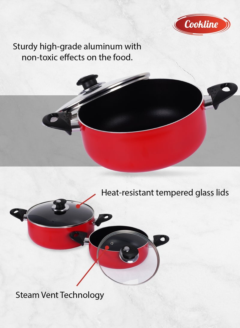 Cookline Pressed Aluminum Nonstick Cookware Set ,15 PCS, Red Shiny Exterior with Induction Bottom - Image 5