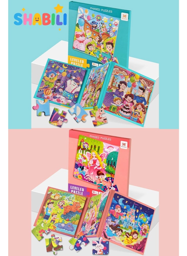 SHABILI 2 Pack Magnetic Jigsaw Puzzle Books Set, Montessori Educational Toys for Kids Aged 36M+, 25+30+36 PCS Leveled Puzzles for Boys Girls Brain Development Travel Toy Gift (Festival & Fantasy Series, Level 4, 36M+) - Image 1