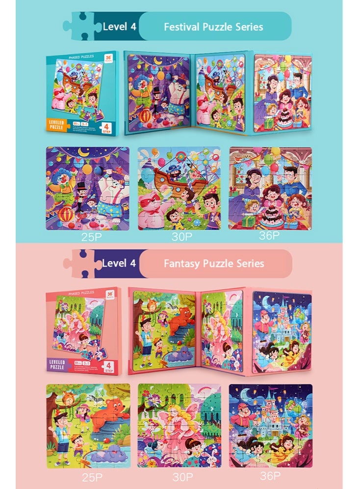 SHABILI 2 Pack Magnetic Jigsaw Puzzle Books Set, Montessori Educational Toys for Kids Aged 36M+, 25+30+36 PCS Leveled Puzzles for Boys Girls Brain Development Travel Toy Gift (Festival & Fantasy Series, Level 4, 36M+) - Image 3