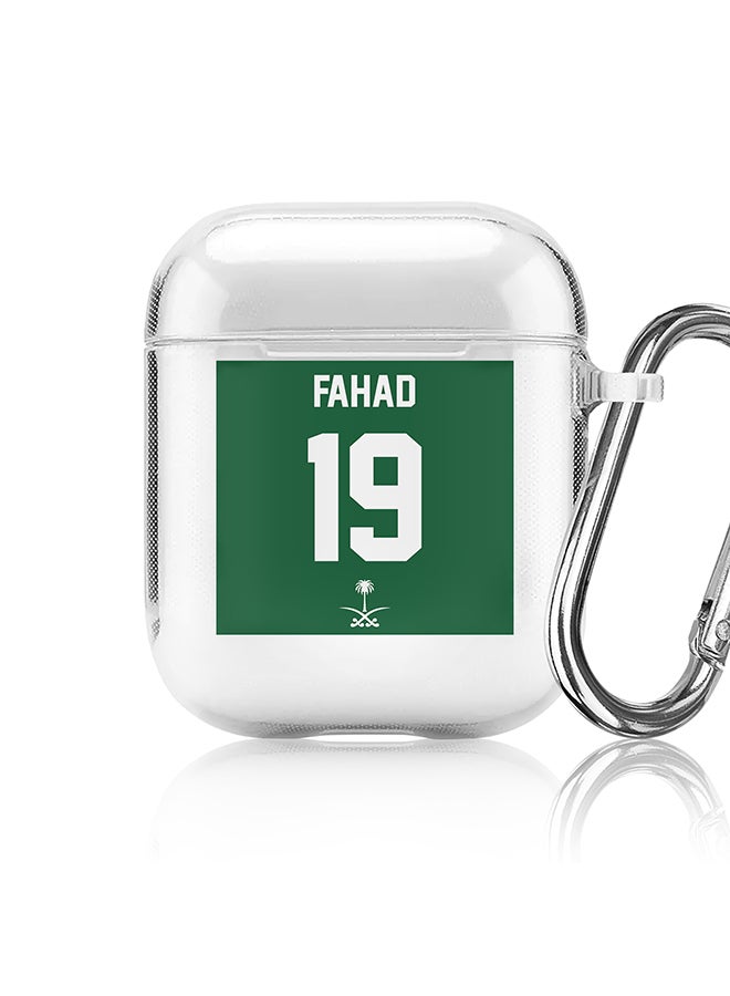 Stylizedd Classic Clear printed Case for Apple Airpods 2 / 1 Soft TPU Gel Thin Transparent Flexible Cover - Football Team - Saudi Arabia, Player Name - Fahad - Image 1