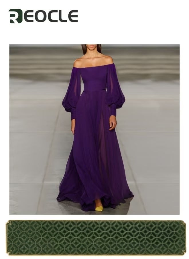 ريوكل فستان نسائي بوهو مكشوف الكتفين بأكمام طويلة لحفلات التخرج بخصر مرتفع وفستان ماكسي طويل من التول فستان سهرة رسمي للأميرة - Image 1