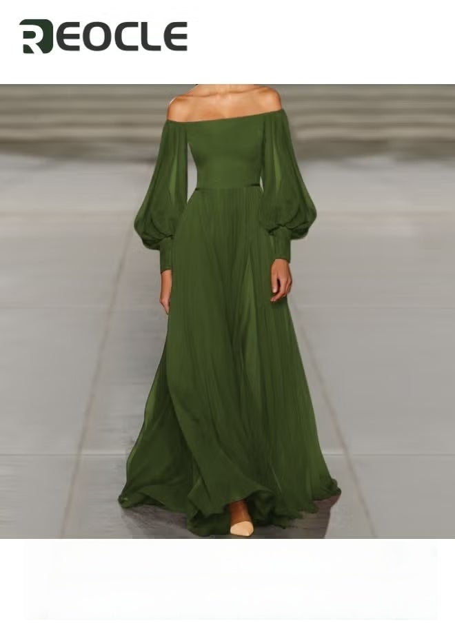 ريوكل فستان نسائي بوهو مكشوف الكتفين بأكمام طويلة لحفلات التخرج بخصر مرتفع وفستان ماكسي طويل من التول فستان سهرة رسمي للأميرة - Image 3