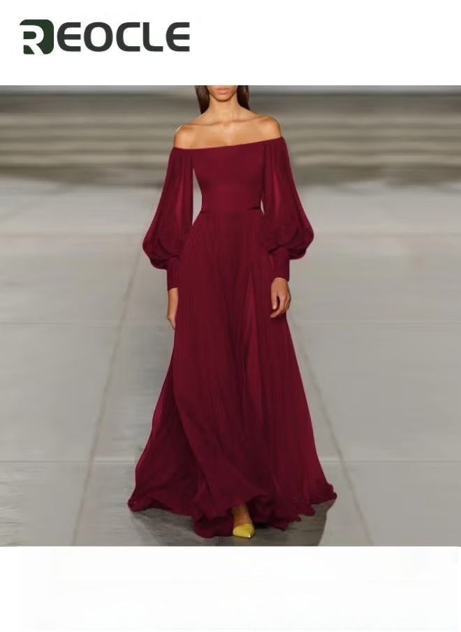 ريوكل فستان نسائي بوهو مكشوف الكتفين بأكمام طويلة لحفلات التخرج بخصر مرتفع وفستان ماكسي طويل من التول فستان سهرة رسمي للأميرة - Image 4