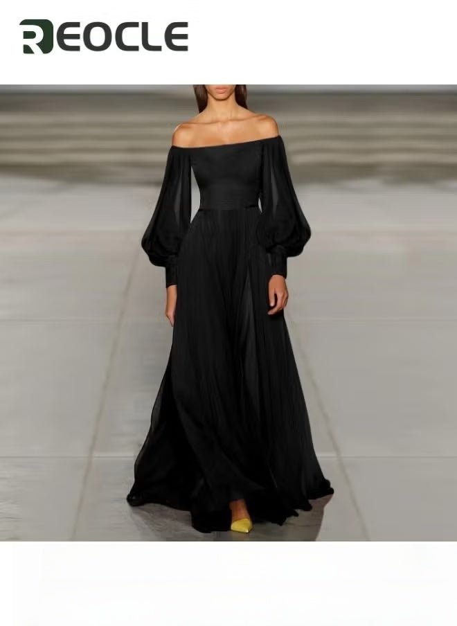 ريوكل فستان نسائي بوهو مكشوف الكتفين بأكمام طويلة لحفلات التخرج بخصر مرتفع وفستان ماكسي طويل من التول فستان سهرة رسمي للأميرة - Image 2