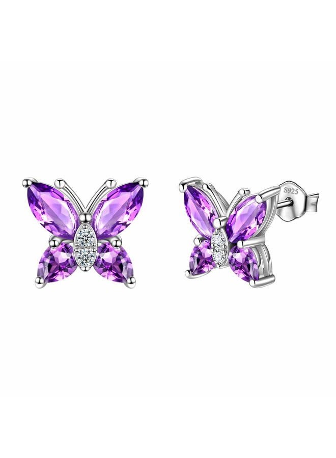 Aurora Tears Purple Studs Women 925 Sterling Silver Earrings Crystal Butterfly Jewelry Girls Animal Butterflies Stud Earring Dating Gift For Wedding DE0078P - Image 1