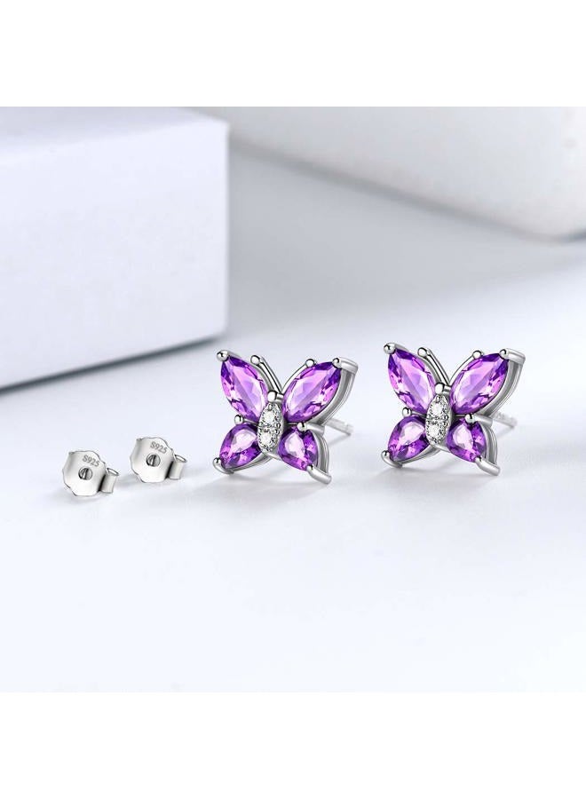 Aurora Tears Purple Studs Women 925 Sterling Silver Earrings Crystal Butterfly Jewelry Girls Animal Butterflies Stud Earring Dating Gift For Wedding DE0078P - Image 4