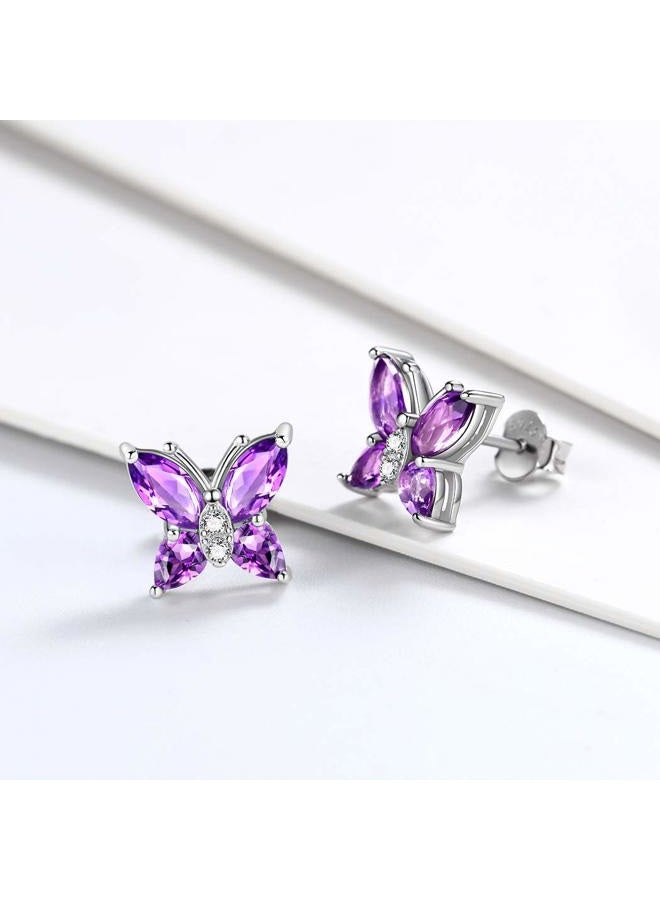 Aurora Tears Purple Studs Women 925 Sterling Silver Earrings Crystal Butterfly Jewelry Girls Animal Butterflies Stud Earring Dating Gift For Wedding DE0078P - Image 3