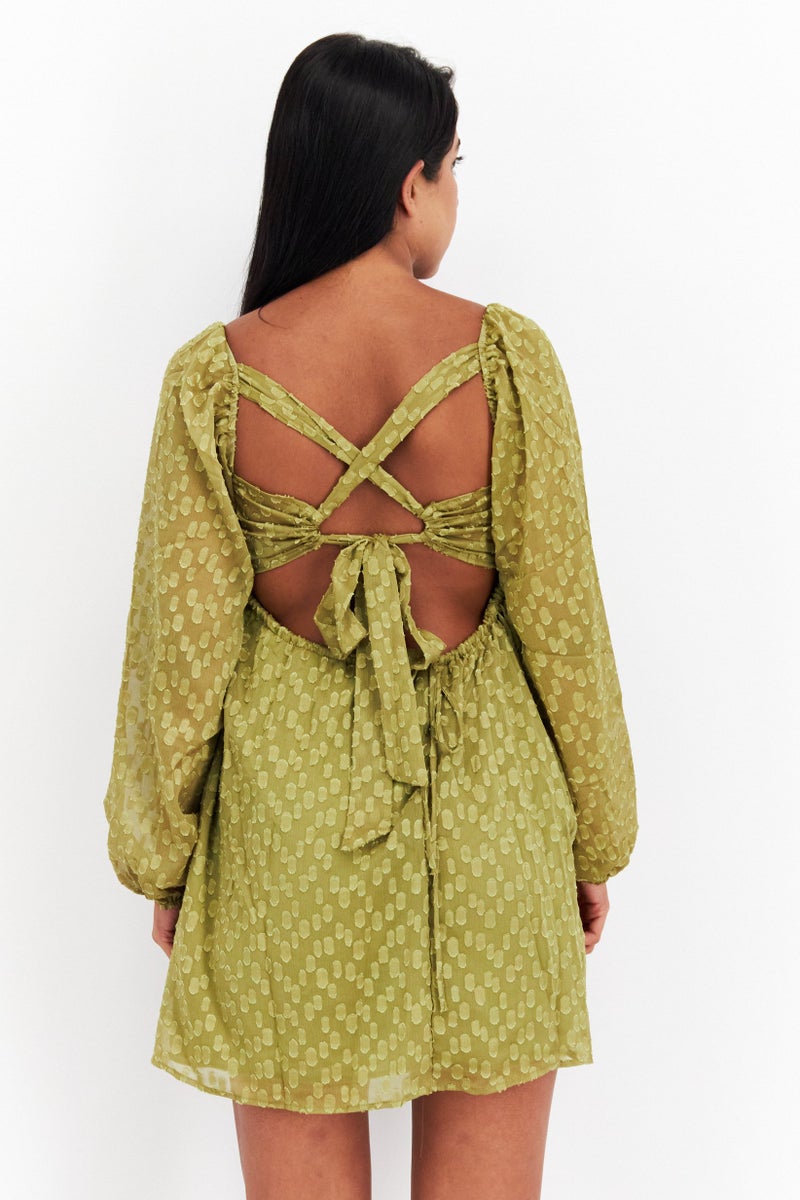 Endless Blu Women Textured Mini Dress, Green - Image 4