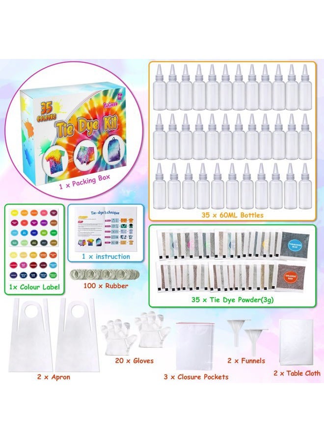 PATIFEED Tie Dye Kit, 35 Colors Fabric Tyedyedye Kit, Non-Toxic Tye Dye Kit for Kids, Adults, Large Groups, Handmade Party - Image 2