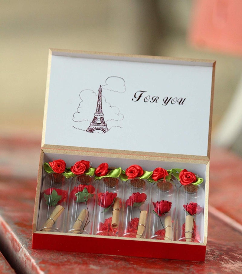 Make a Wish MAKE A WISH Personalised 6 Piece Message Glass Bottles with Beautiful Wooden Box A Memorable Gifts for Your Partner 4 cm Red - Image 2