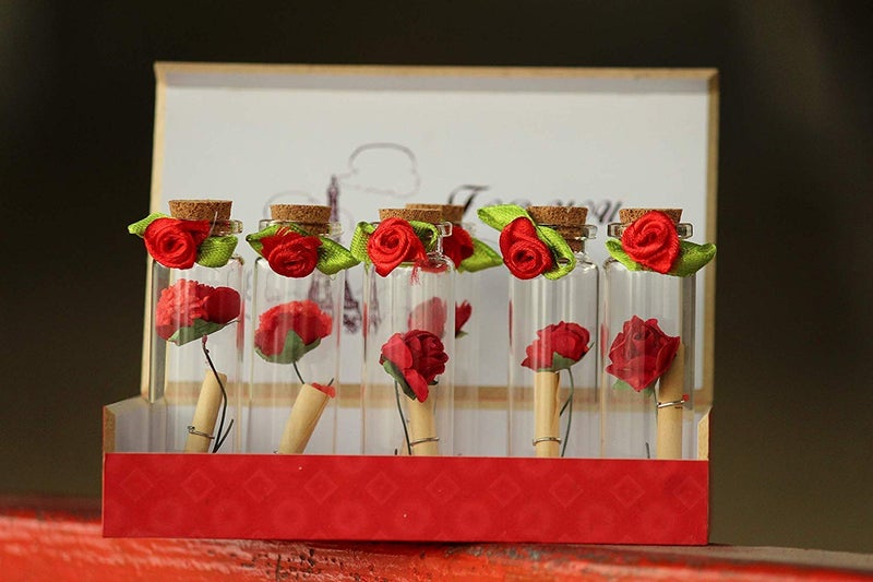 Make a Wish MAKE A WISH Personalised 6 Piece Message Glass Bottles with Beautiful Wooden Box A Memorable Gifts for Your Partner 4 cm Red - Image 1