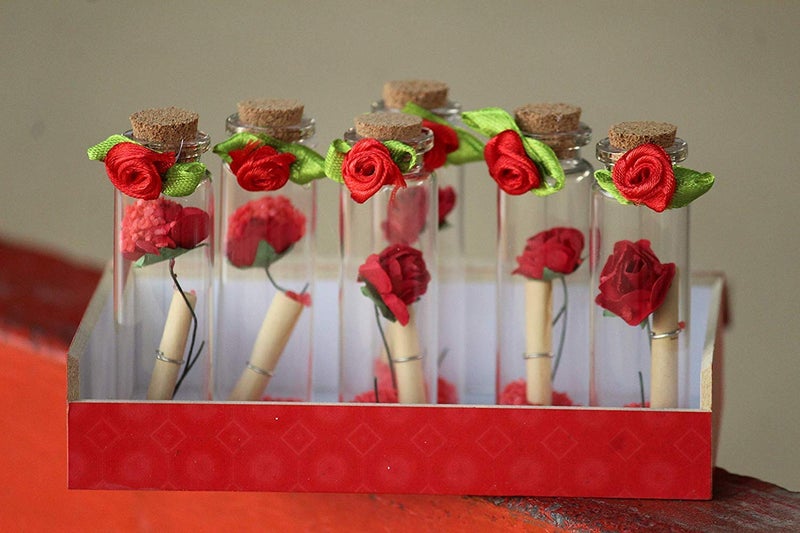 Make a Wish MAKE A WISH Personalised 6 Piece Message Glass Bottles with Beautiful Wooden Box A Memorable Gifts for Your Partner 4 cm Red - Image 3