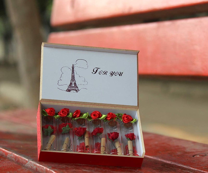 Make a Wish MAKE A WISH Personalised 6 Piece Message Glass Bottles with Beautiful Wooden Box A Memorable Gifts for Your Partner 4 cm Red - Image 4
