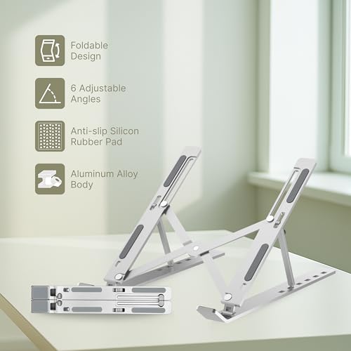 Geonix Trek T3 Aluminium Ergonomic Laptop Stand | 7 Angles Adjustable Tabletop | Anti Slip Rubber Pads | Foldable | Compatible with Laptops Upto 17 inch (Silver) - Image 5