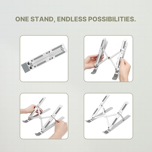 Geonix Trek T3 Aluminium Ergonomic Laptop Stand | 7 Angles Adjustable Tabletop | Anti Slip Rubber Pads | Foldable | Compatible with Laptops Upto 17 inch (Silver) - Image 4
