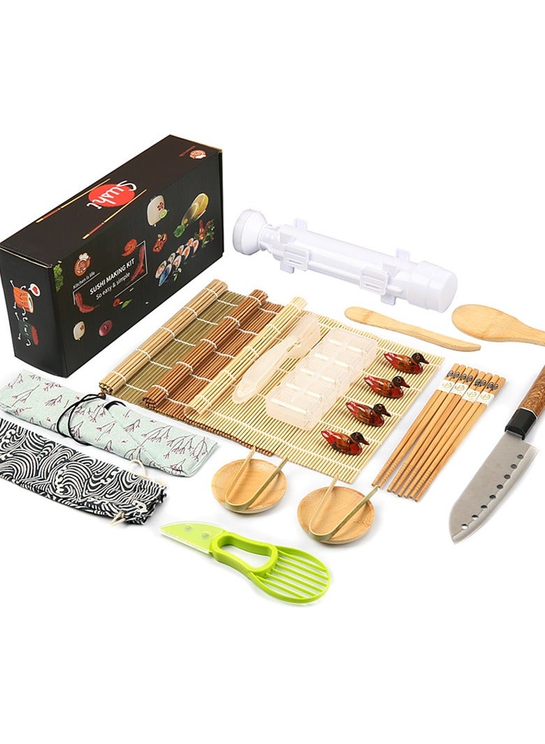 عام “طقم صنع السوشي، 24 قطعة من طقم صنع السوشي مع حصيرة الخيزران، عيدان تناول الطعام، طبق الصلصة، مروحة الأرز، أداة تقطيع الأفوكادو، مناسب للمبتدئين، العائلات، الأصدقاء.” - Image 1