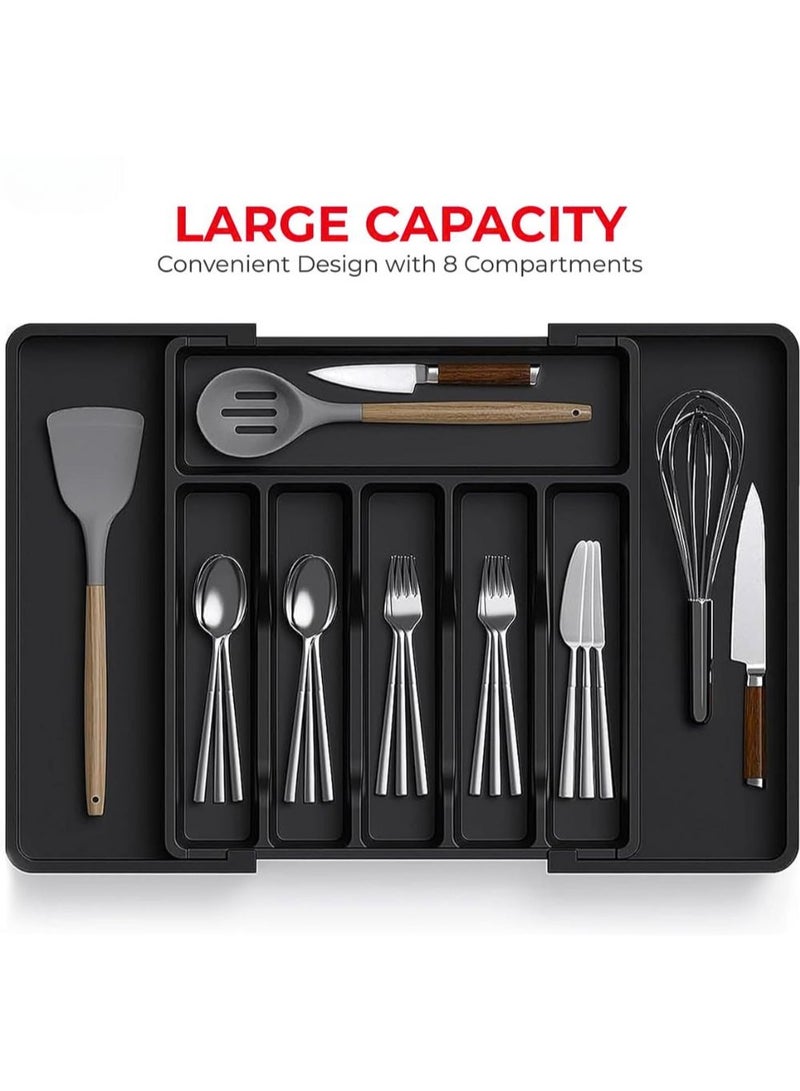 ZedAura Silverware Drawer Organizer, Expandable Utensil Tray for Kitchen, BPA Free Flatware and Cutlery Holder, Adjustable Plastic Storage for Spoons Forks Knives, Large, Black - Image 4