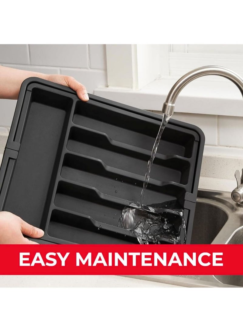 ZedAura Silverware Drawer Organizer, Expandable Utensil Tray for Kitchen, BPA Free Flatware and Cutlery Holder, Adjustable Plastic Storage for Spoons Forks Knives, Large, Black - Image 5