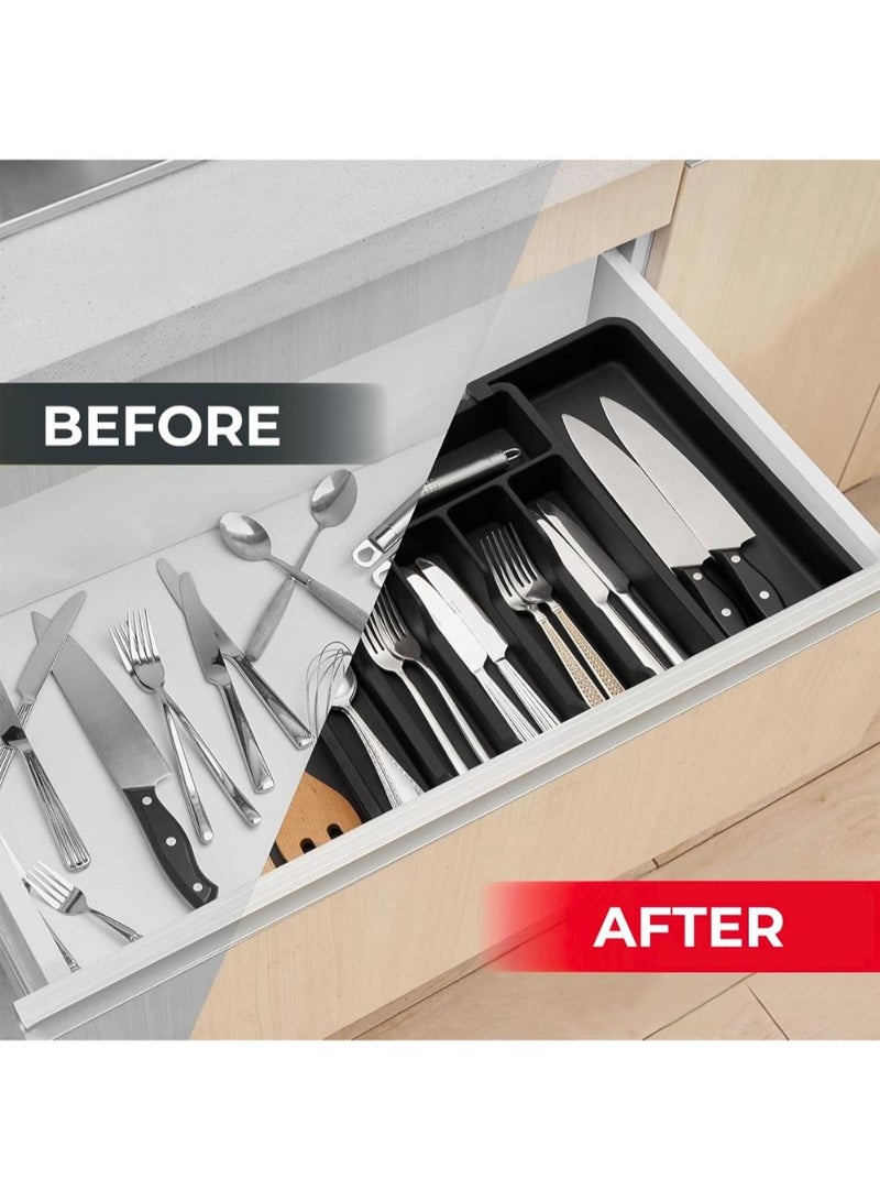 ZedAura Silverware Drawer Organizer, Expandable Utensil Tray for Kitchen, BPA Free Flatware and Cutlery Holder, Adjustable Plastic Storage for Spoons Forks Knives, Large, Black - Image 3
