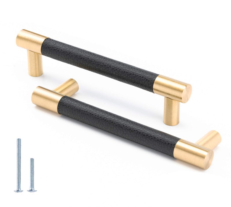 Linkaa 10 Pack5 Inch128mm Hole Center Kitchen Cabinet Handle Pulls for Cabinets Cupboard HandleBlack Drawer Pulls and Knobs Black Leather Solid Brass