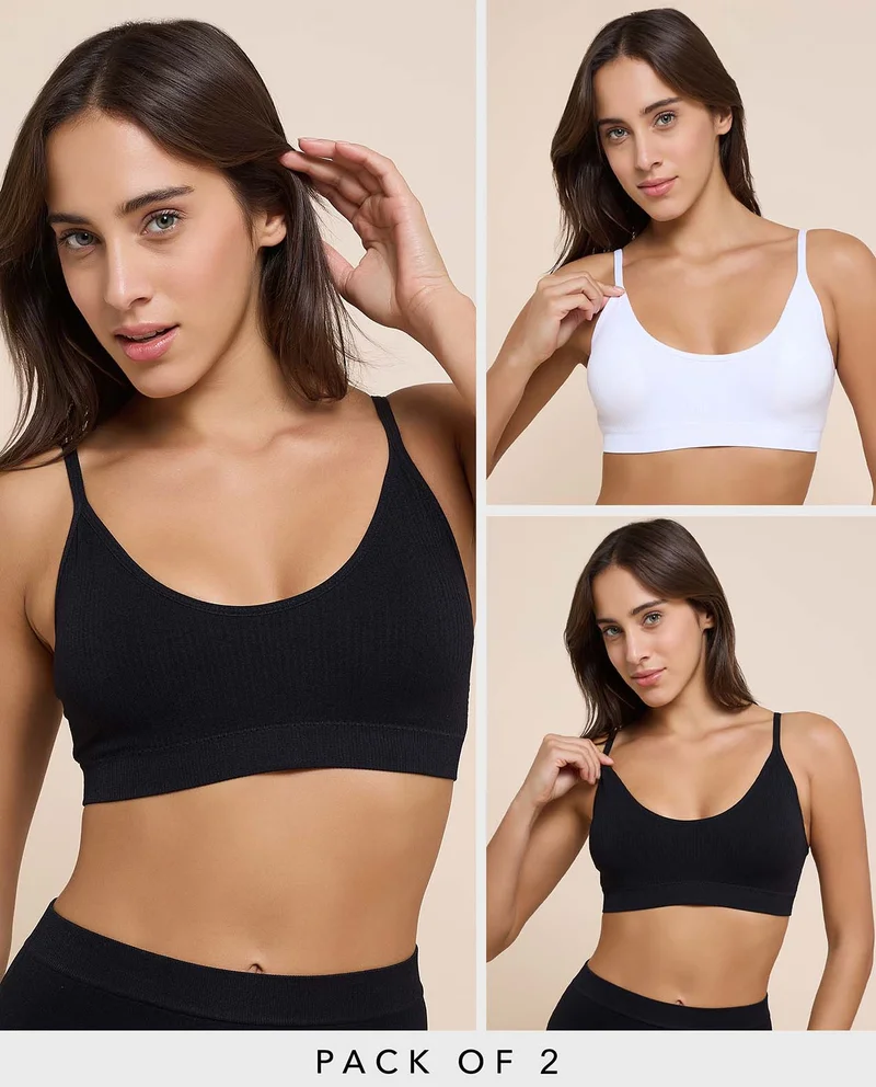 R&B 2 Pack Ribbed Padded Sports Bra