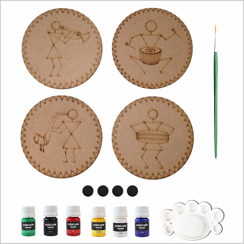 SOLOBOLO Warli Art Painting Kit|Decorative Fridge Magnets for Kitchen|Warli Art and Craft Kit|Gifts for Girls Age 10-12|4 Pre Marked DIY Painting Kit Fridge Magnets|Big Size 3.5 in Dia|Pack of 3 Sets - Image 5