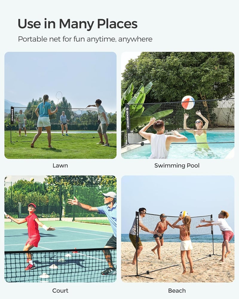 SONGMICS Badminton Net, Height Adjustable Volleyball Net, Pickleball Net for Junior Tennis, Kids, Indoor Outdoor Court, Foldable Nylon Net with Poles 10ft/13ft/16.5ft Wide - Image 5