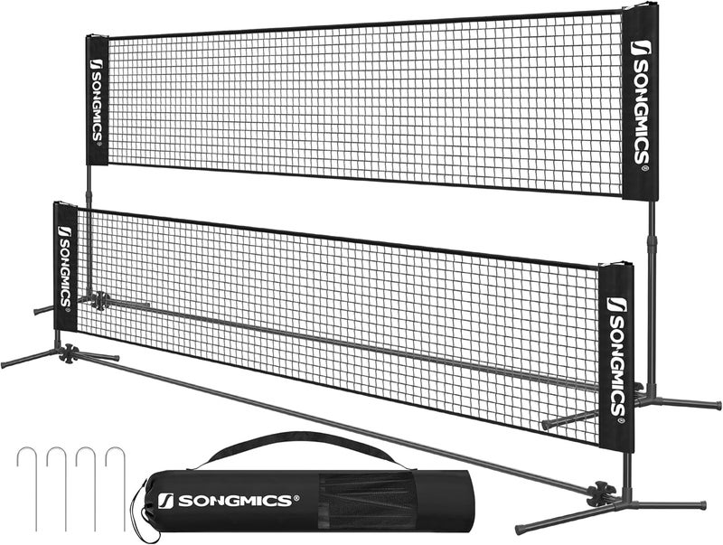 SONGMICS Badminton Net, Height Adjustable Volleyball Net, Pickleball Net for Junior Tennis, Kids, Indoor Outdoor Court, Foldable Nylon Net with Poles 10ft/13ft/16.5ft Wide - Image 1