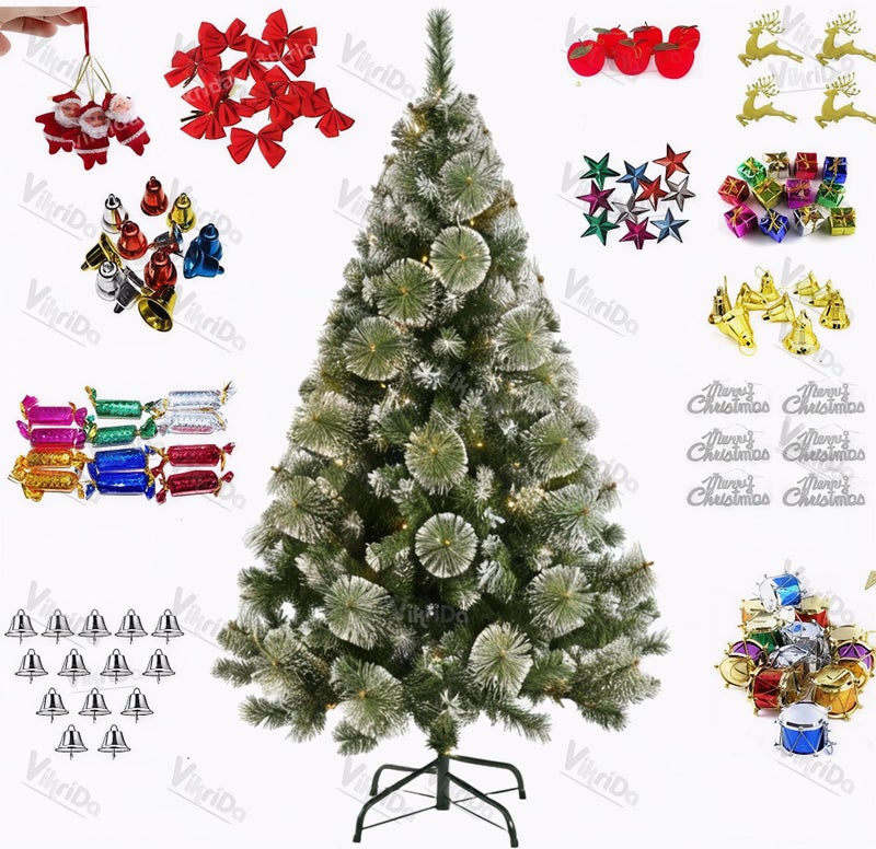 VikriDA 6.5 Feet Artificial Snow-Flocked Christmas Tree with 102Pcs Decorative Ornaments| Xmas Tree with Sturdy Metal Stand - Image 1