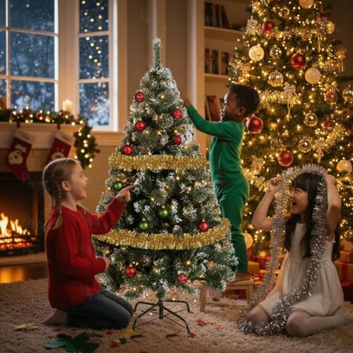 VikriDA 6.5 Feet Artificial Snow-Flocked Christmas Tree with 102Pcs Decorative Ornaments| Xmas Tree with Sturdy Metal Stand - Image 4