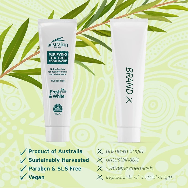 Australian Tea Tree Toothpaste Purifying Natural Vegan Cruelty Free Fluoride Free Fresh and White 100 ml - Image 5