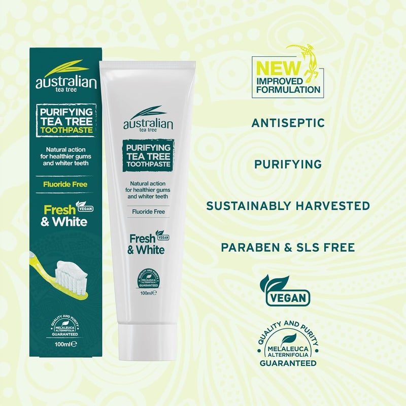 Australian Tea Tree Toothpaste Purifying Natural Vegan Cruelty Free Fluoride Free Fresh and White 100 ml - Image 4