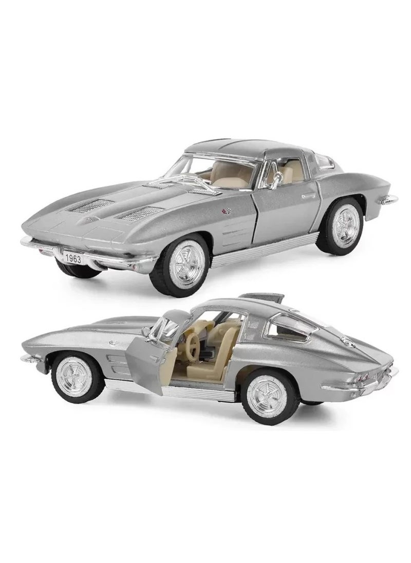 Kinsmart 1:36 Scale Pull Back Action Door Openable 1963 Corvette Sting Ray Miniature Diecast Metal Toy Car 