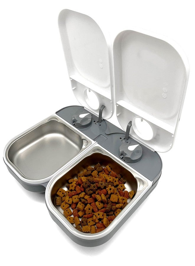 Closer Pets C200 2 Meal Timer-Controlled Automatic Pet Feeder - for Cats and Small Dogs, Wet or Dry Food, Stainless Steel Bowl Inserts and Ice Pack, up to 14 oz Each, White - Image 1
