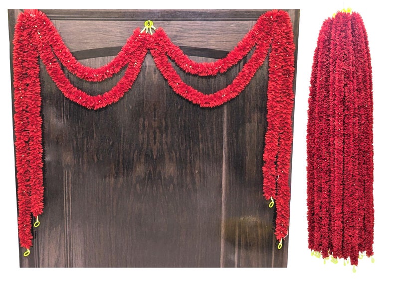afarza Garland Toran for Door Hanging Entrance Decoration Bandarwal Handmade Festival Wedding Backdrop Haldi Mehndi Home Decor 4 Pieces (RED) - Image 5