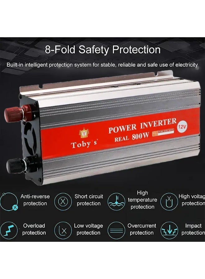 توبيز محول طاقة للسيارة بقوة 800 واط، محول طاقة تيار متردد من 12 فولت إلى 220 فولت، شاشة LED، عاكس موجة جيبية معدلة لأجهزة الكمبيوتر المحمول والكمبيوتر اللوحي والأنظمة الشمسية والتخييم - INVERTER 800 - Image 2