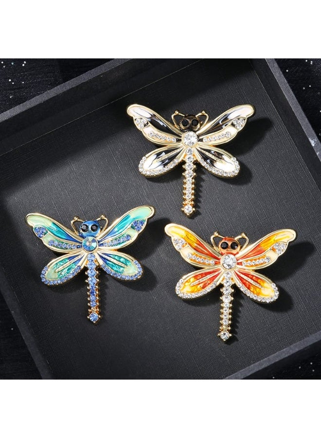 Luxury & Trendy Crystal Rhinestone Accessory Brooch Pin for Women, for clothes and Bags Fashion Enamel Available in different shapes and colors Gold/Silver (Dragonfly 6) - Image 3