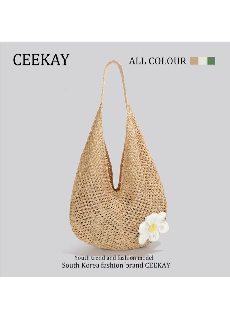 سيكاي سعة كبيرة منسوجة كيس كتف واحد، كيس شاطئ عطلة الشاطئ - Image 1