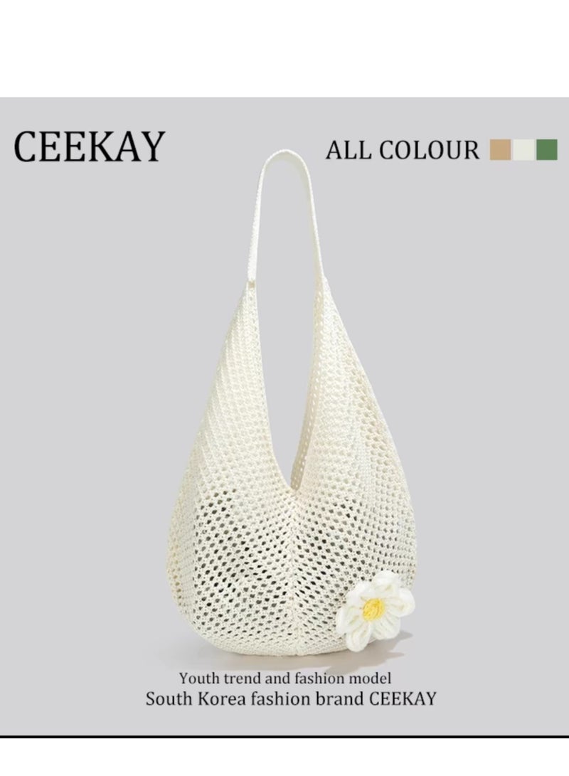 سيكاي سعة كبيرة منسوجة كيس كتف واحد، كيس شاطئ عطلة الشاطئ - Image 2