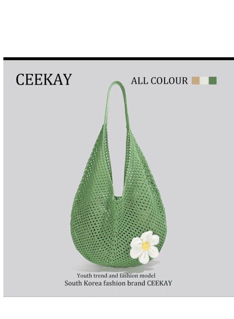 سيكاي سعة كبيرة منسوجة كيس كتف واحد، كيس شاطئ عطلة الشاطئ - Image 3