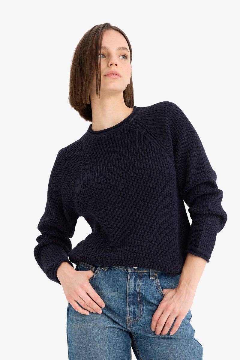DeFacto Blue Woman Regular Fit Crew Neck Basic Knit Pullover Casual - Image 4