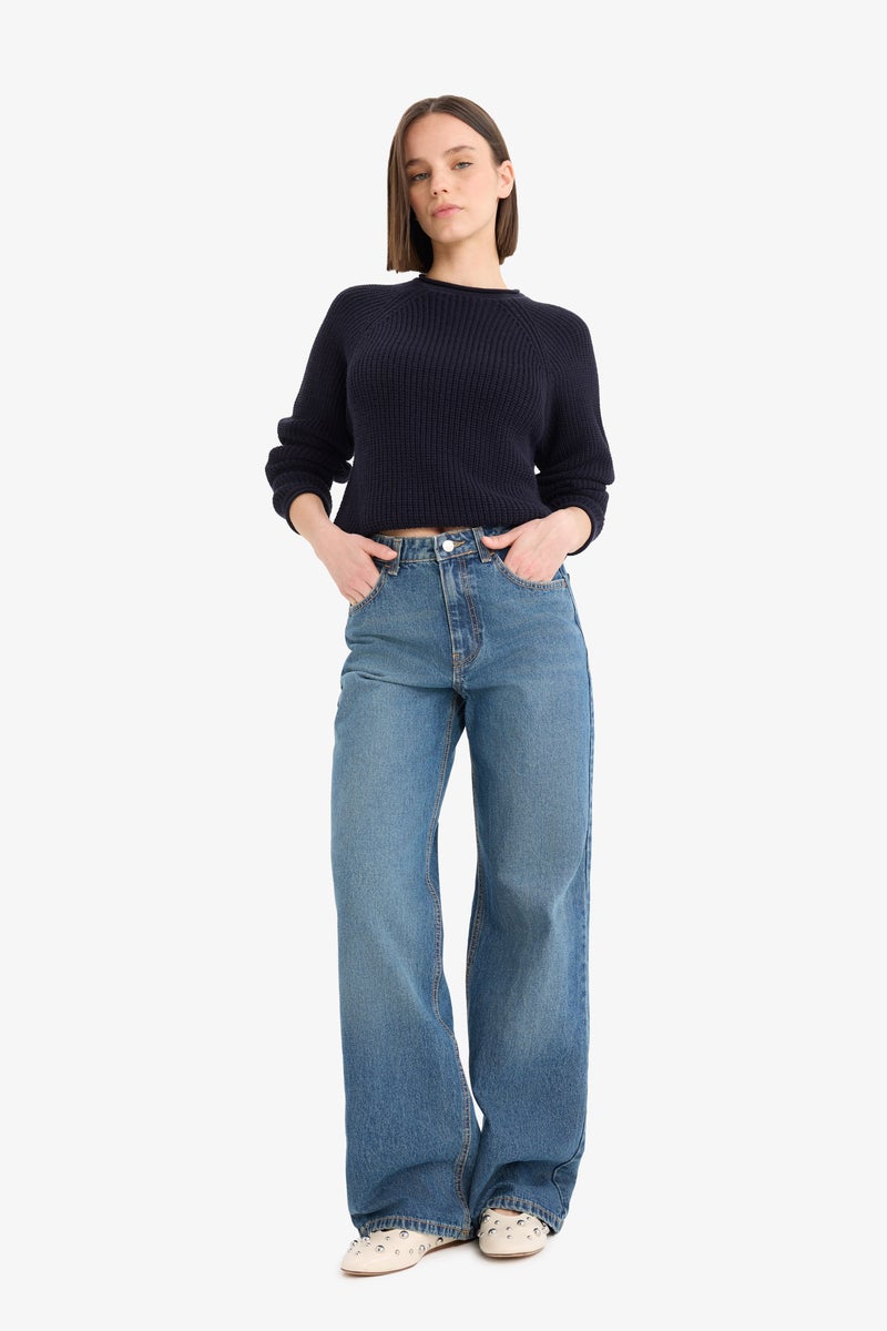 DeFacto Blue Woman Regular Fit Crew Neck Basic Knit Pullover Casual - Image 2